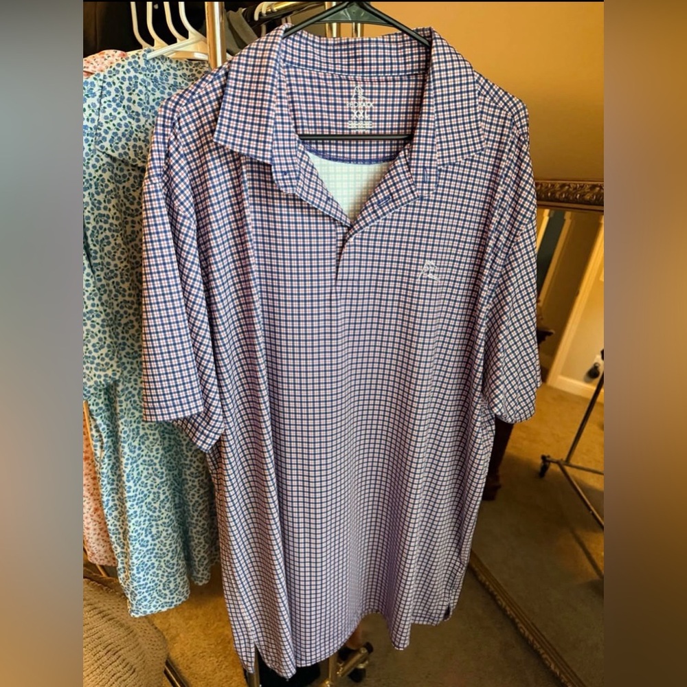 Rhoback XXL Plaid American Flag Performance Polo